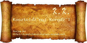 Kosztolányi Kornél névjegykártya